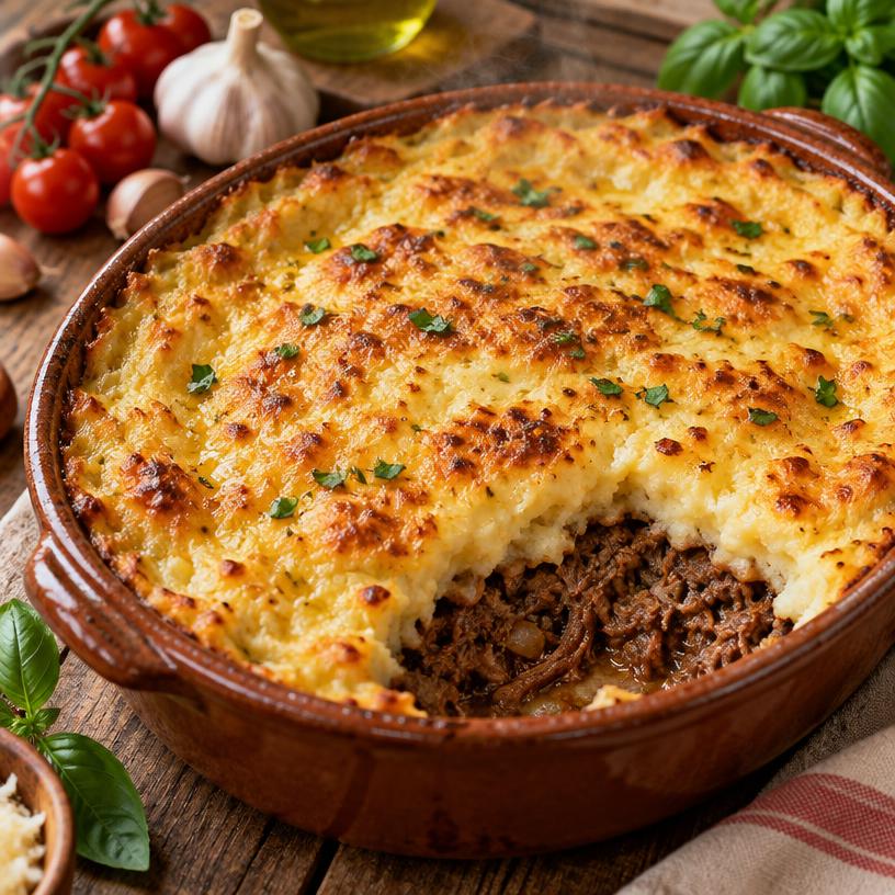 Escondidinho de carne moída gratinado